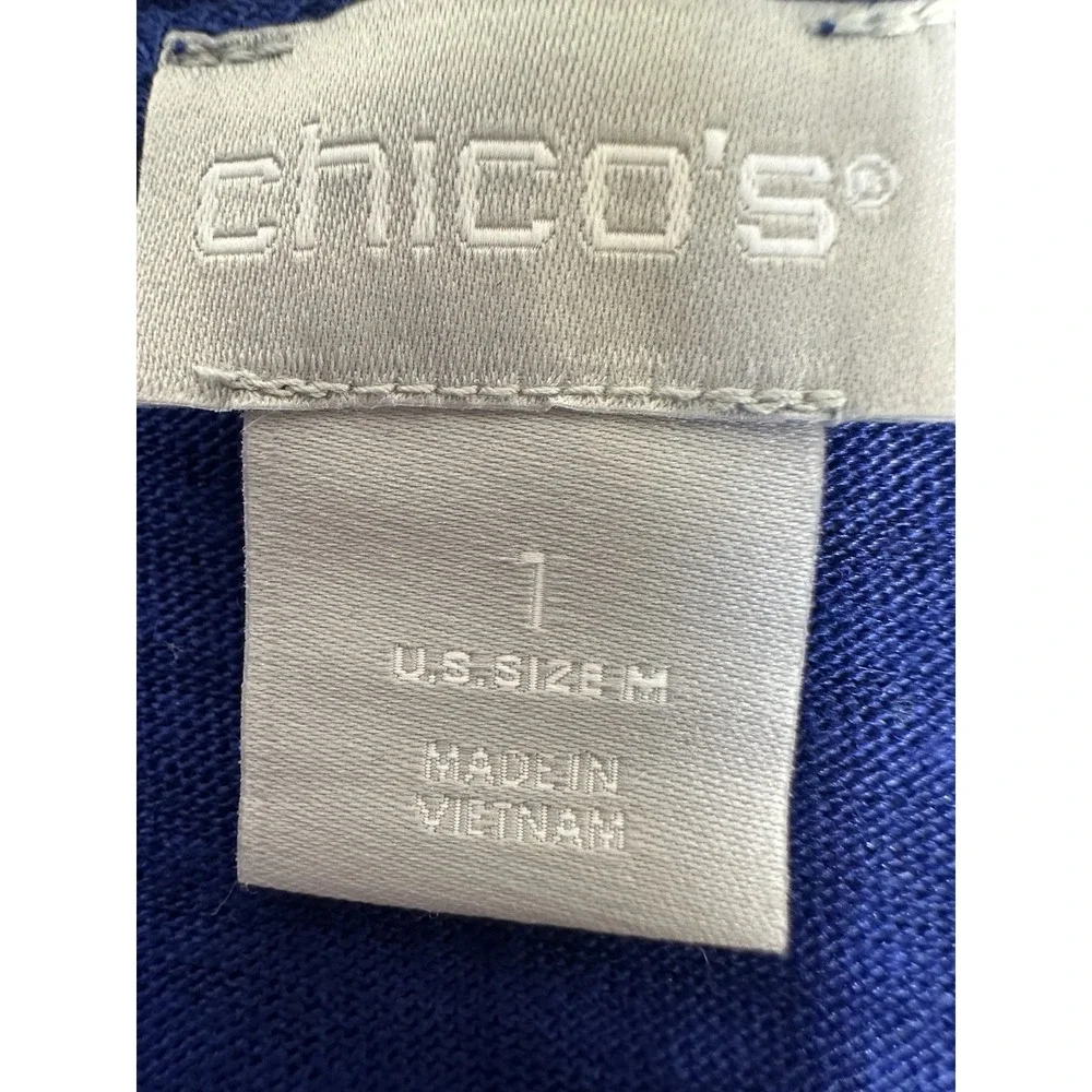 Chicos Linen Top Womens 1 Medium Blue T Shirt - Picture 5 of 6